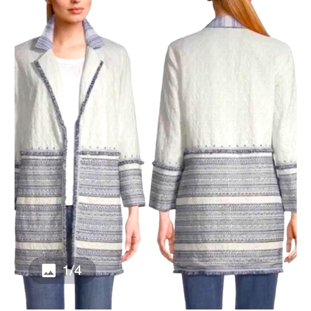 Chico's Open Front Jacket Embellished Long Sleeve Eyelet Lace